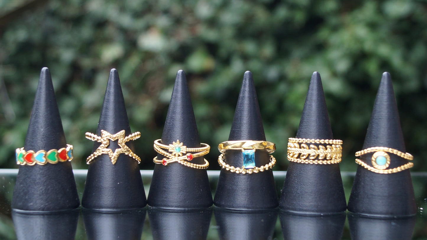 Dual Aqua Rectangular Gem Gold Ring
