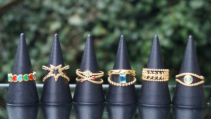 Dual Aqua Rectangular Gem Gold Ring