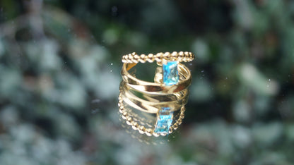 Dual Aqua Rectangular Gem Gold Ring