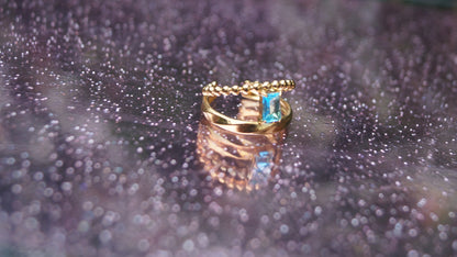 Dual Aqua Rectangular Gem Gold Ring