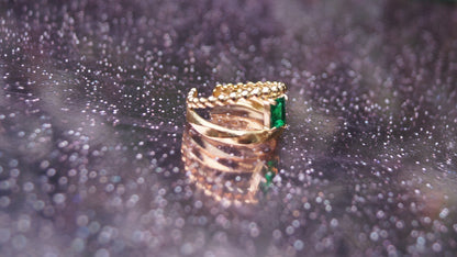Dual Emerald Rectangular Gem Gold Ring