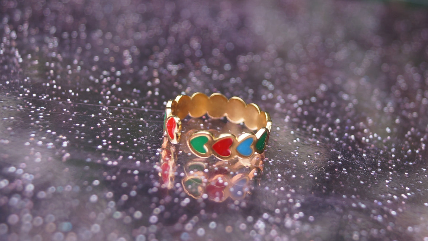 Row of Hearts Gold Ring