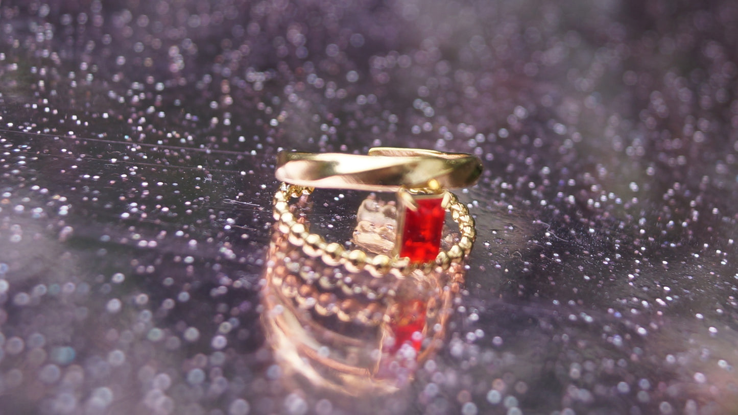 Dual Ruby Rectangular Gem Gold Ring