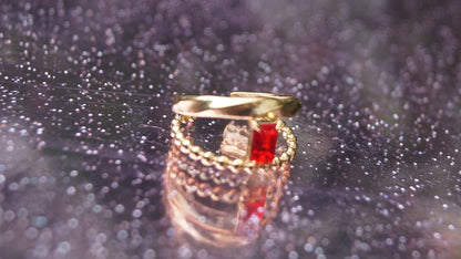 Dual Ruby Rectangular Gem Gold Ring
