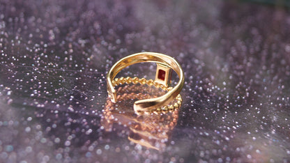 Dual Ruby Rectangular Gem Gold Ring