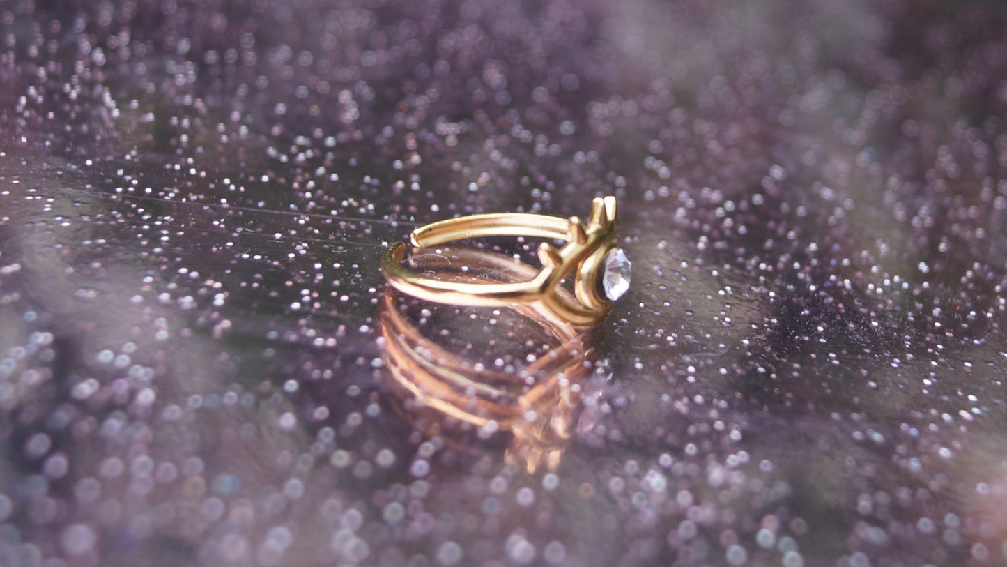 Silver Zirconia Eye Ring - Medium Gold