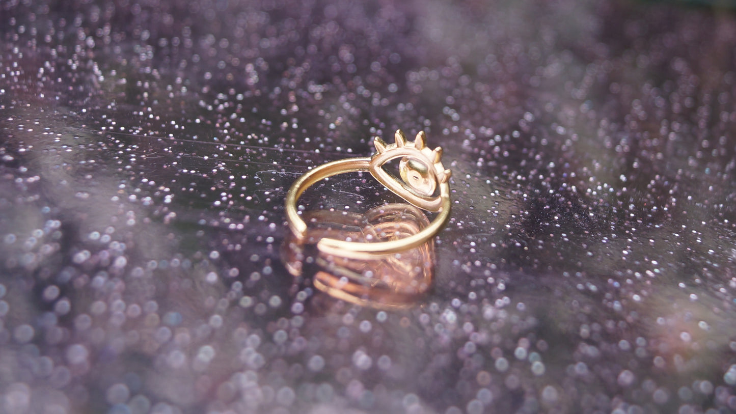 Silver Zirconia Eye Ring - Medium Gold