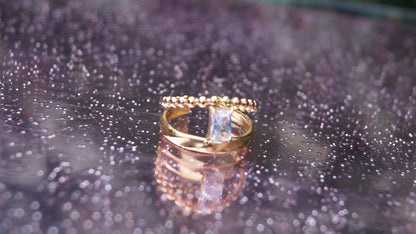 Dual Quartz Rectangular Gem Gold Ring
