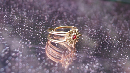 Vintage Sun Style Red Zirconia Gold Ring