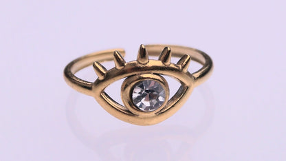 Silver Zirconia Eye Ring - Medium Gold