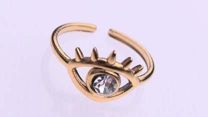 Silver Zirconia Eye Ring - Medium Gold