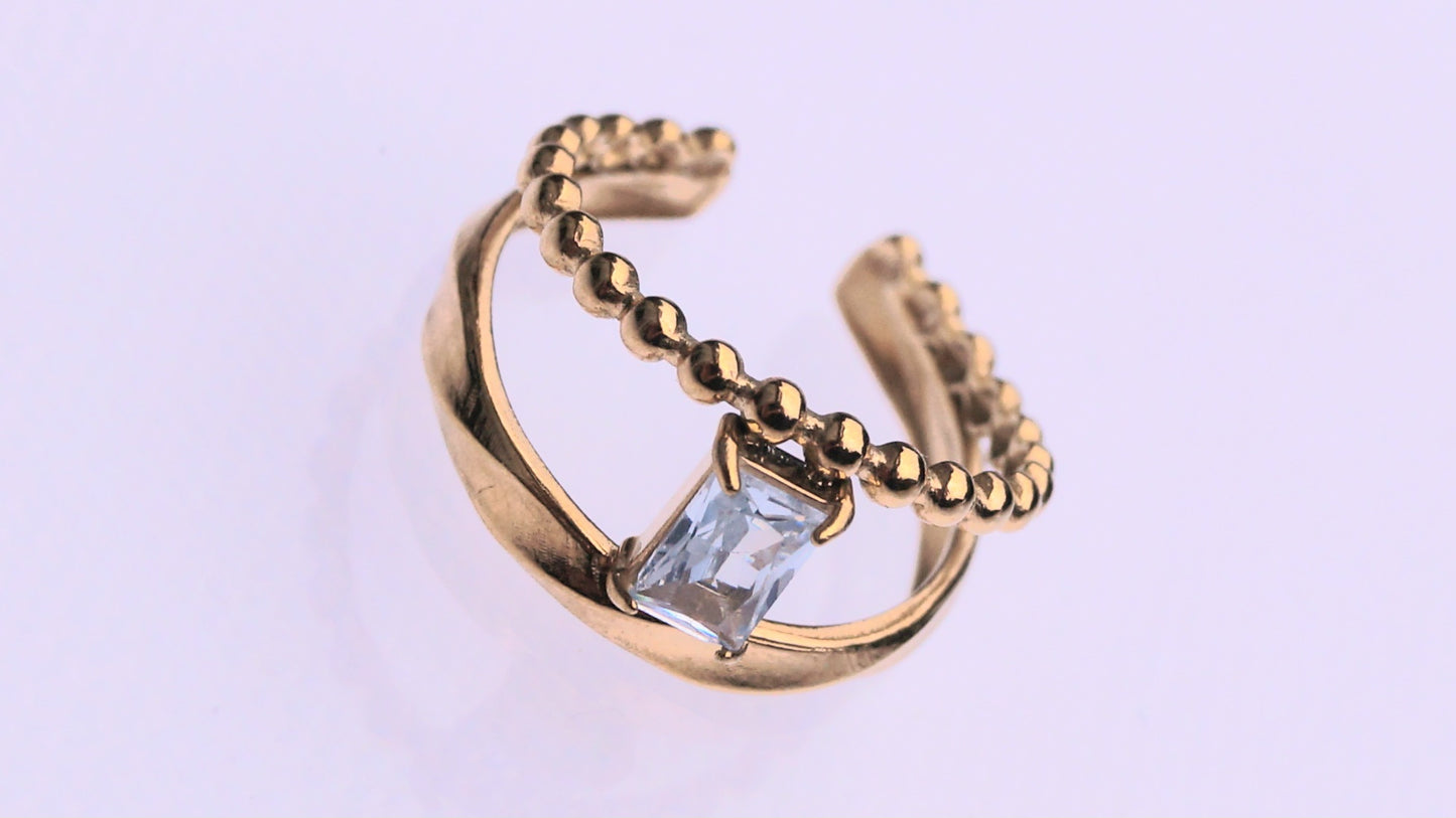 Dual Quartz Rectangular Gem Gold Ring