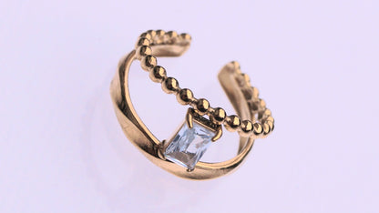 Dual Quartz Rectangular Gem Gold Ring