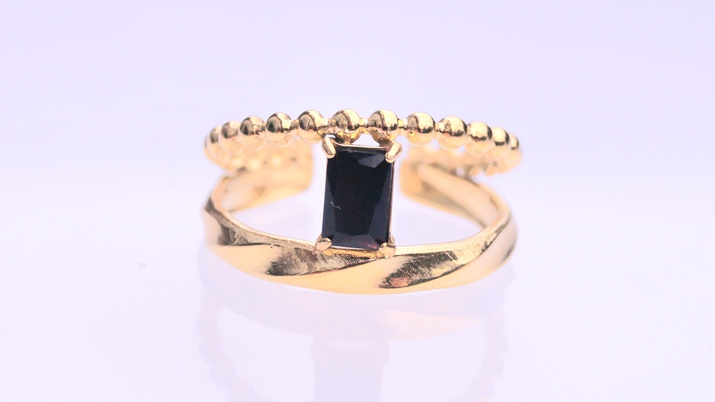 Dual Style Black Rectangular Gem Gold Ring