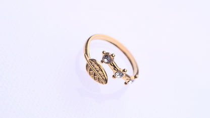 Zirconia Leaf Design Gold Ring