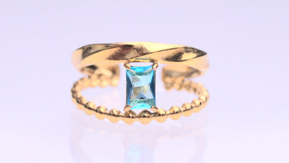 Dual Aqua Rectangular Gem Gold Ring