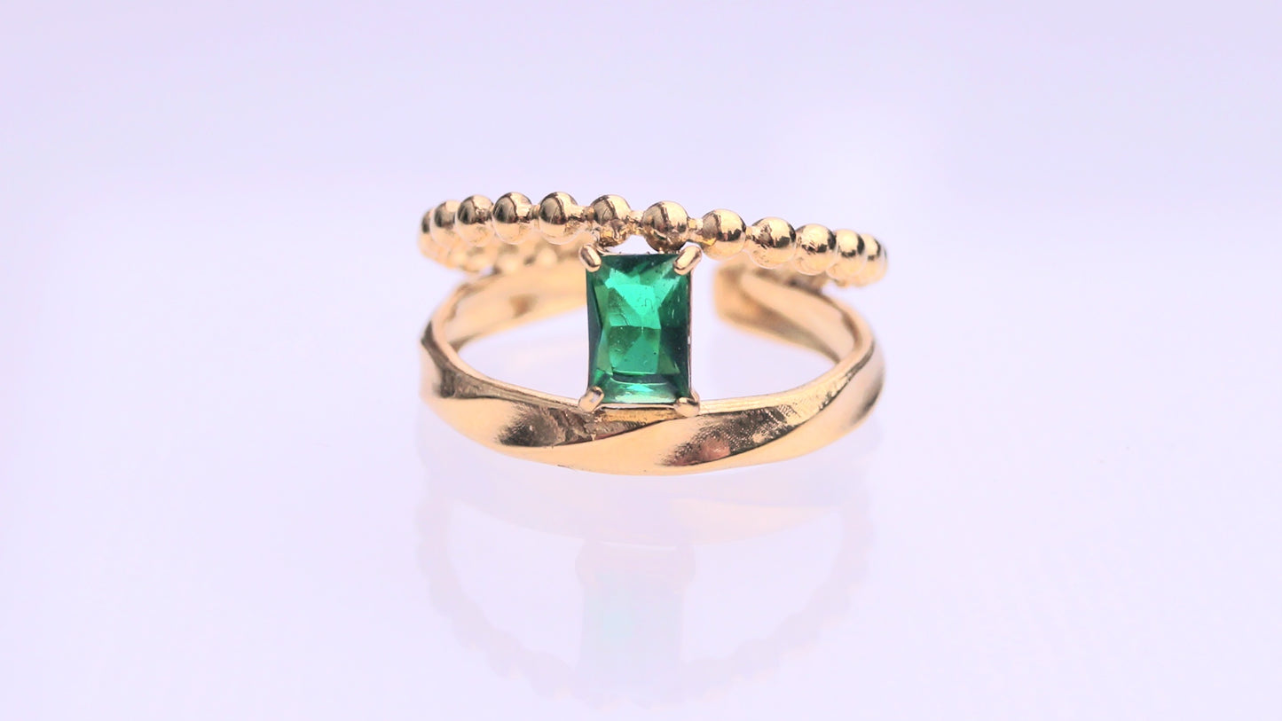 Dual Emerald Rectangular Gem Gold Ring