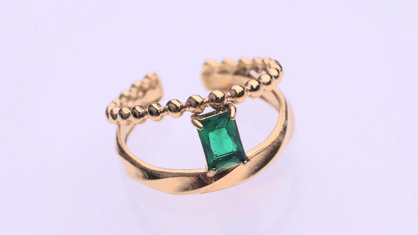 Dual Emerald Rectangular Gem Gold Ring