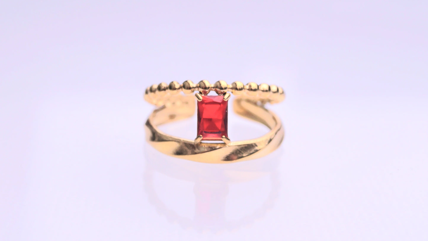 Dual Ruby Rectangular Gem Gold Ring