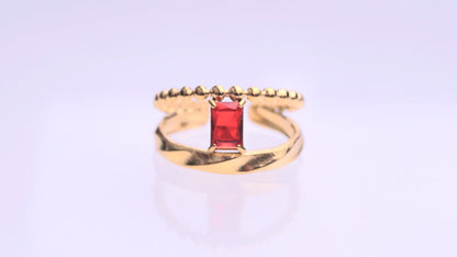 Dual Ruby Rectangular Gem Gold Ring
