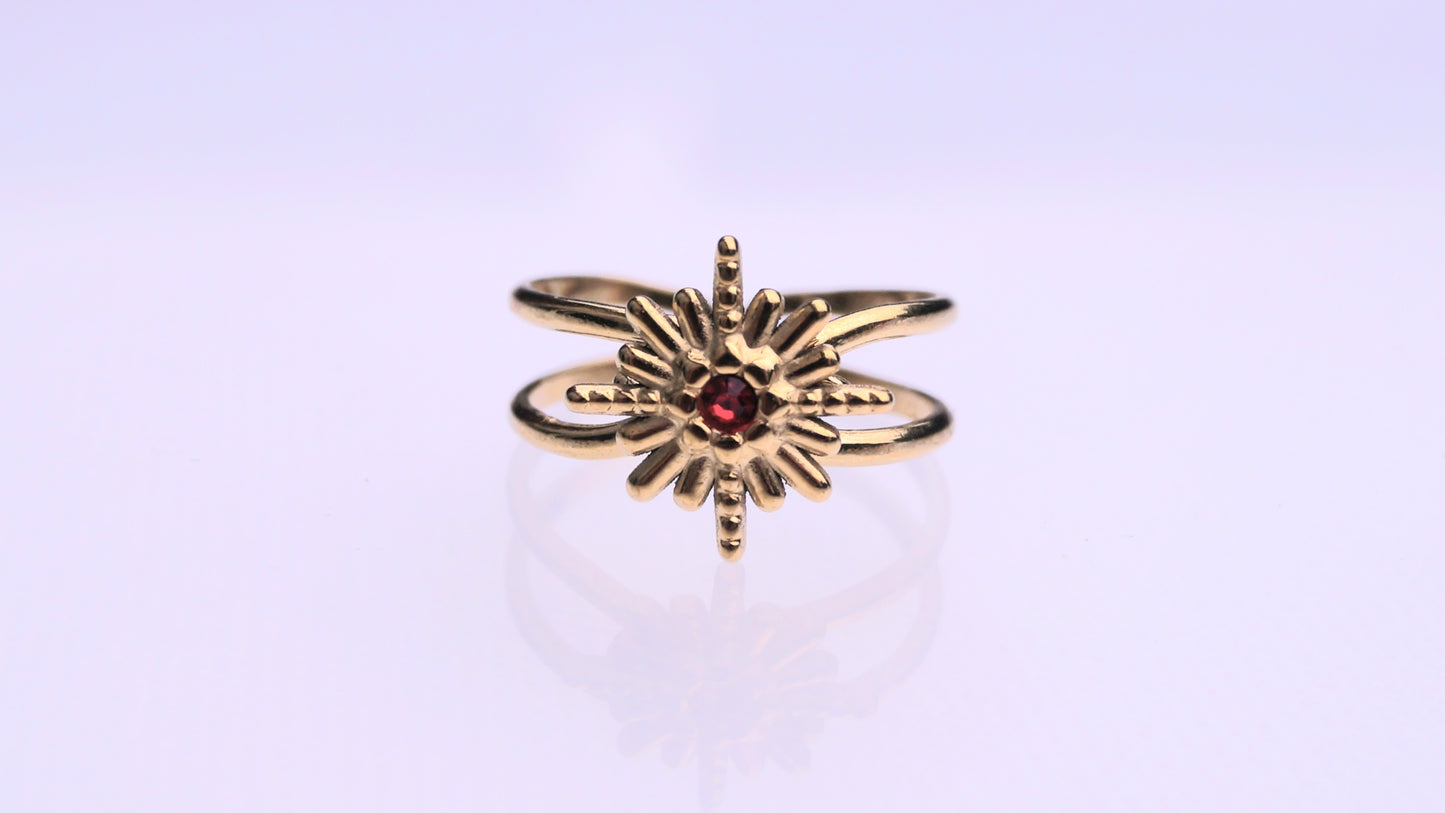 Vintage Sun Style Red Zirconia Gold Ring