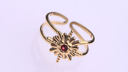 Vintage Sun Style Red Zirconia Gold Ring
