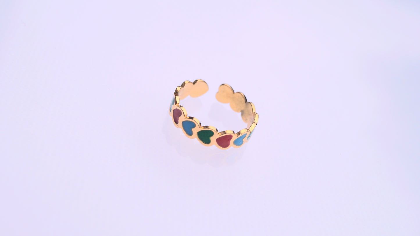 Row of Hearts Gold Ring