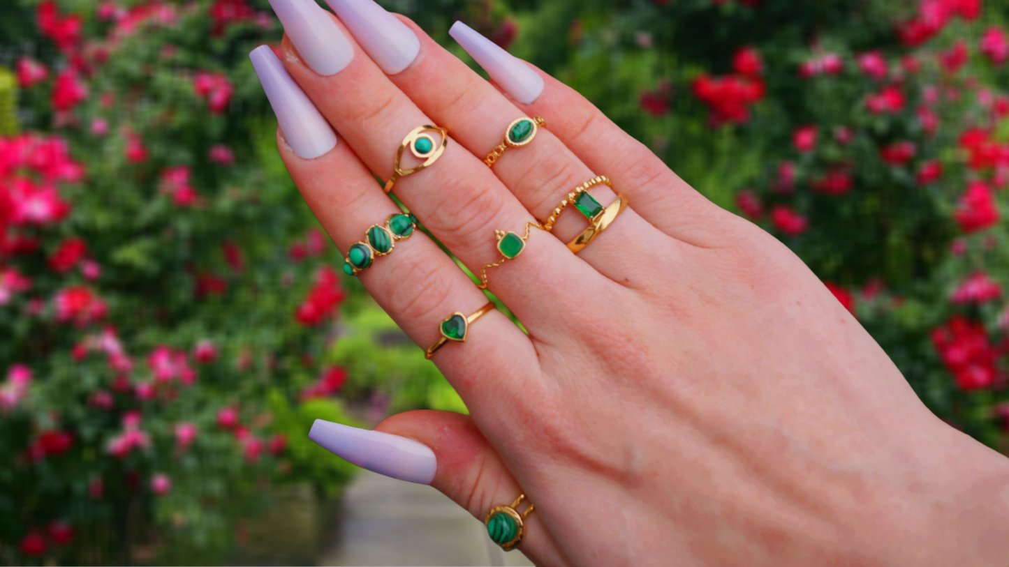 Dual Emerald Rectangular Gem Gold Ring