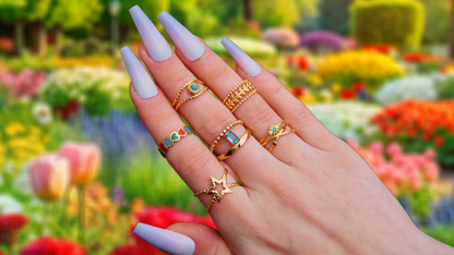 Dual Aqua Rectangular Gem Gold Ring