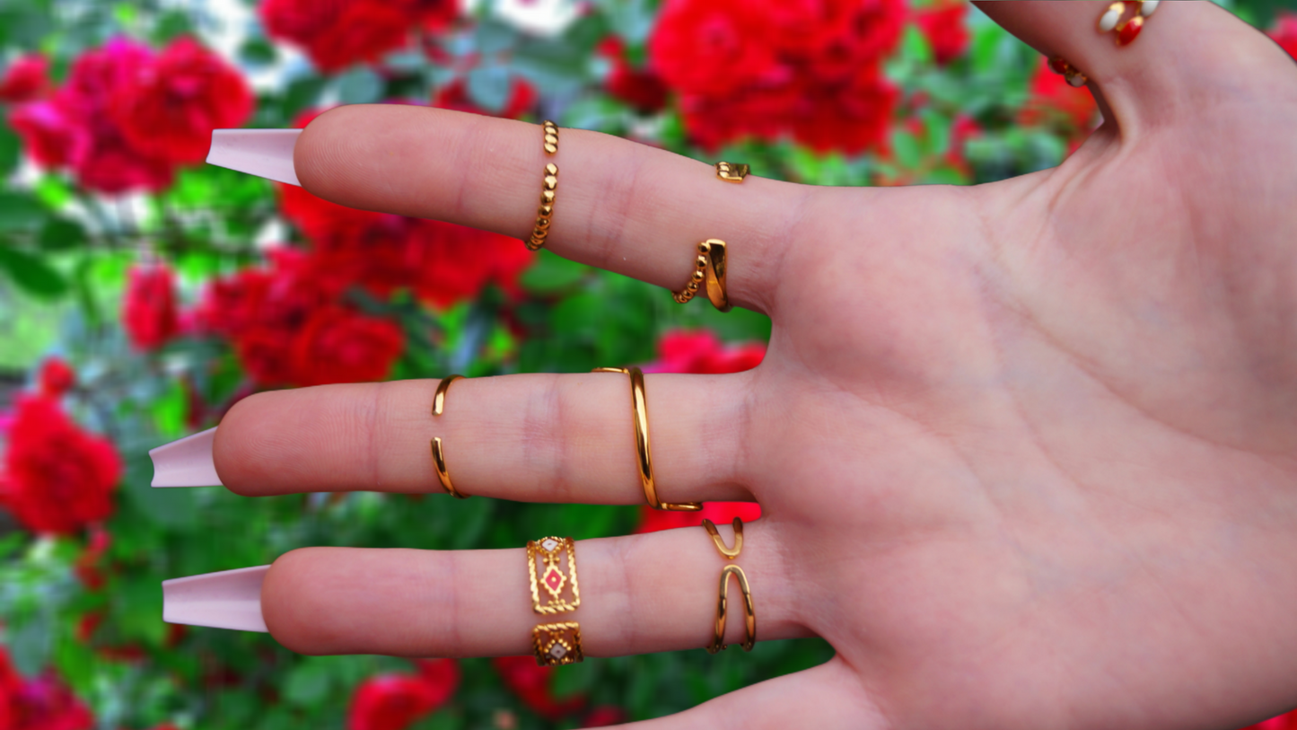 Dual Ruby Rectangular Gem Gold Ring