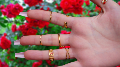 Dual Ruby Rectangular Gem Gold Ring
