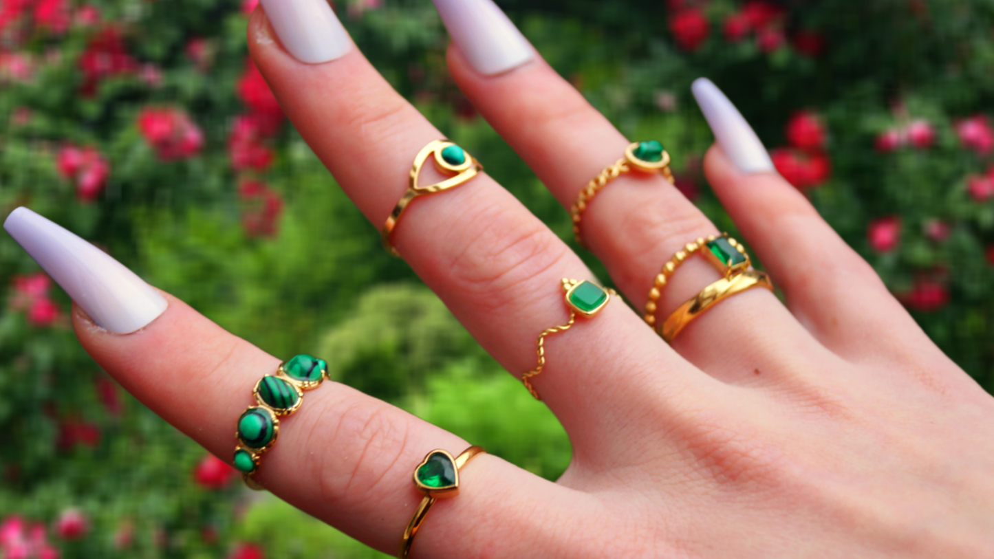 Dual Emerald Rectangular Gem Gold Ring